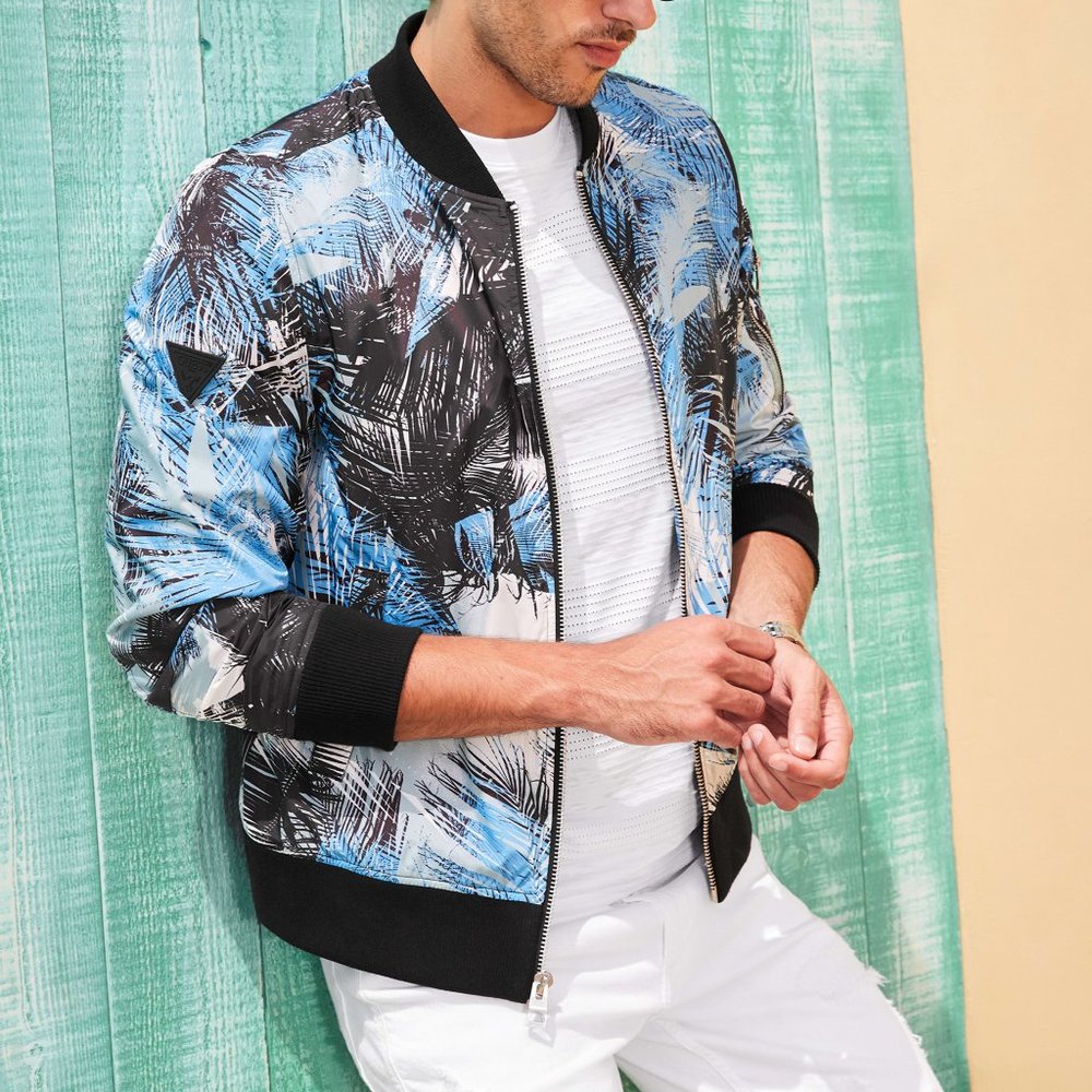 New GUESS Venice Island Tropical Bomber Jacket